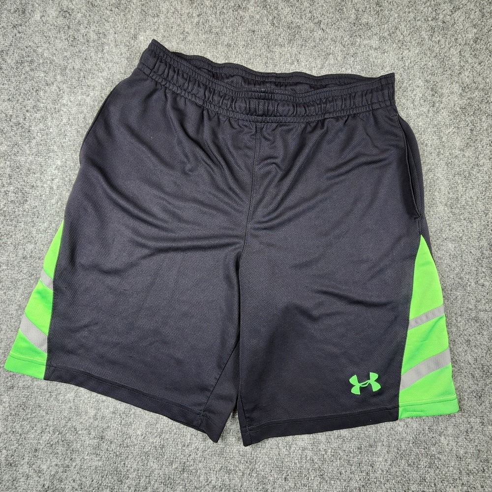 Under Armour Mens Basketball Shorts Black Neon Green Loose Fit Mesh Large